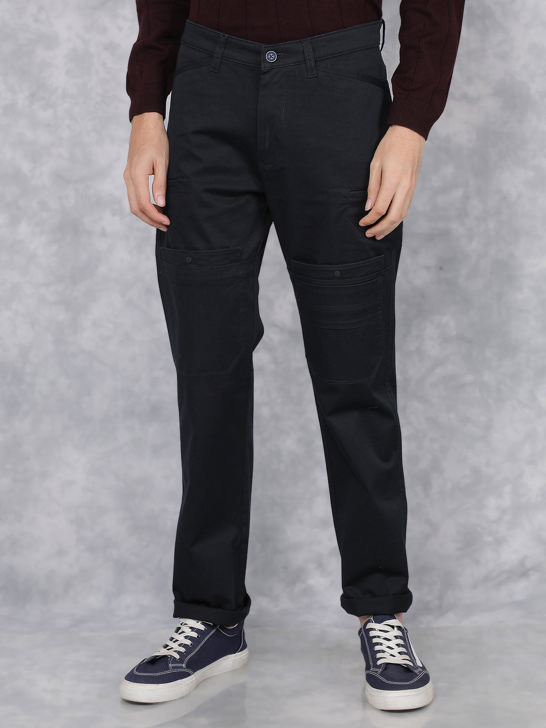 Navy Blue Cargo Trousers-Men Trousers-Crimsoune Club