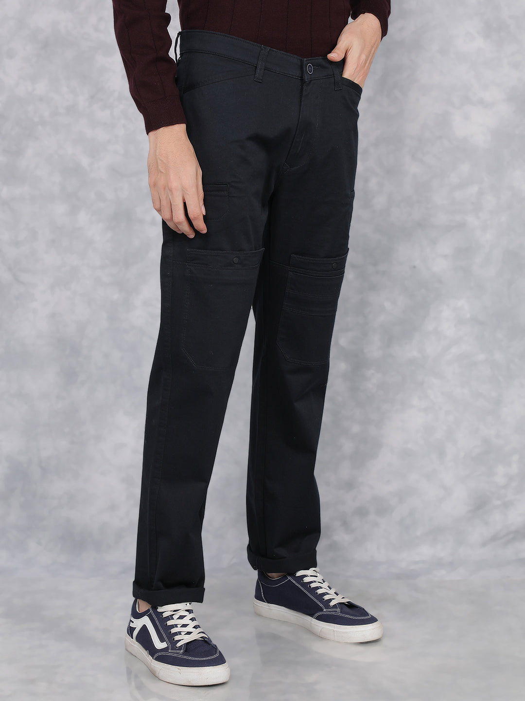 Navy Blue Cargo Trousers-Men Trousers-Crimsoune Club