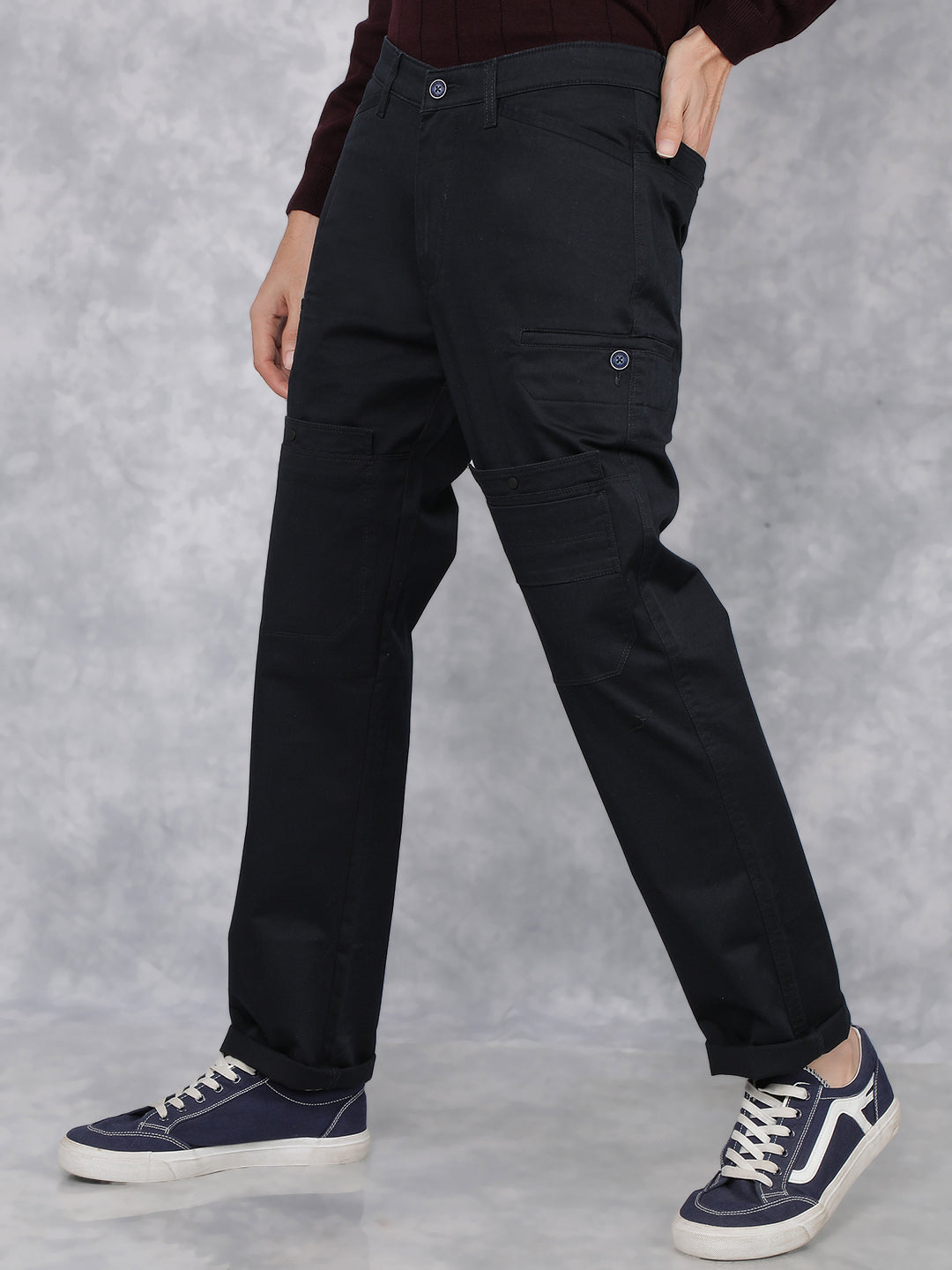 Navy Blue Cargo Trousers-Men Trousers-Crimsoune Club