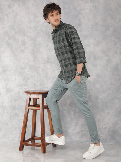 Blue Printed Chinos Trousers-Men Trousers-Crimsoune Club