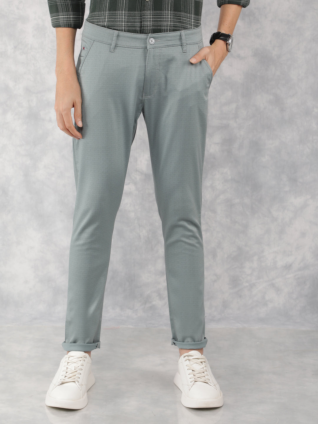 Blue Printed Chinos Trousers-Men Trousers-Crimsoune Club