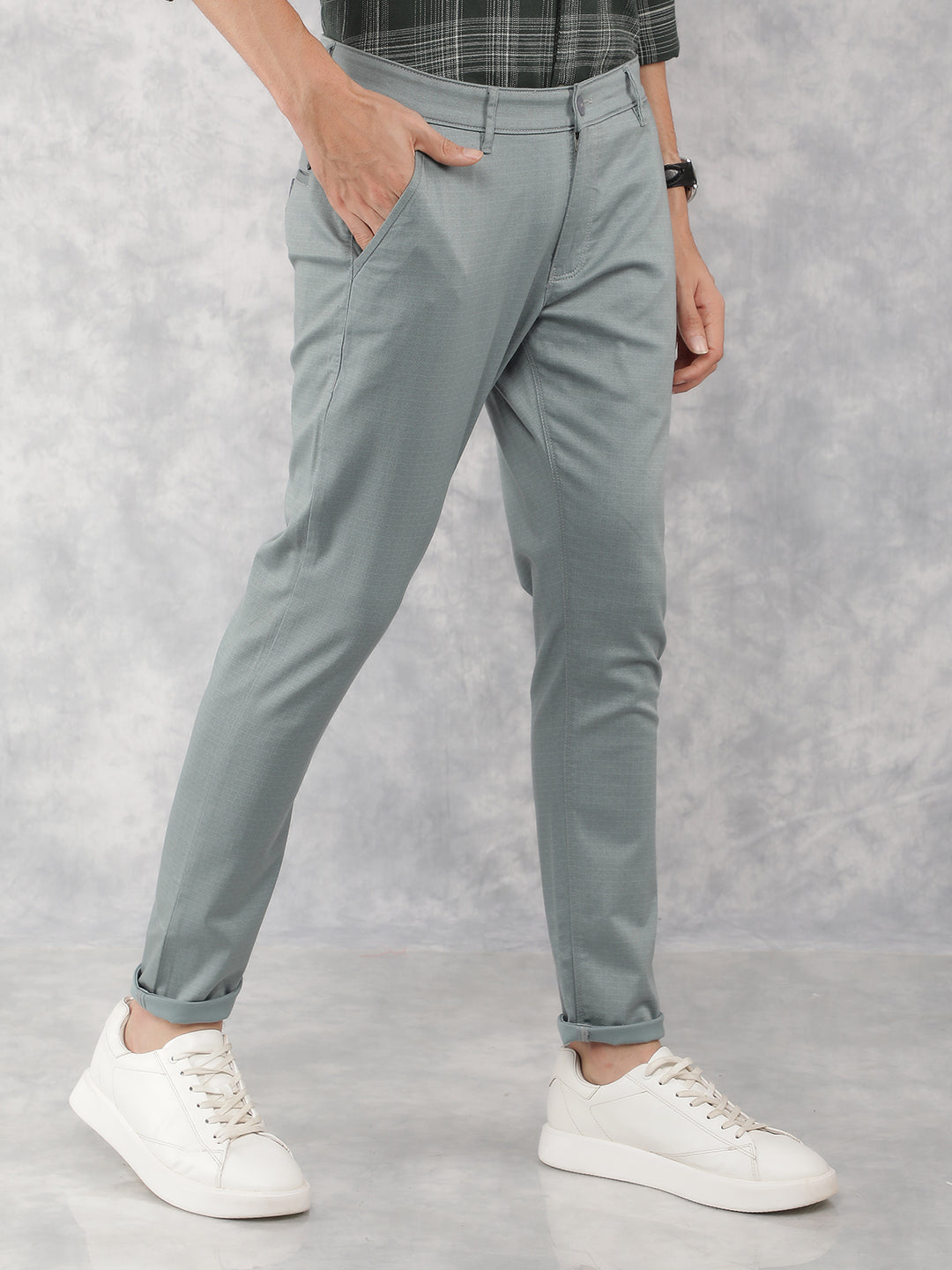 Blue Printed Chinos Trousers-Men Trousers-Crimsoune Club