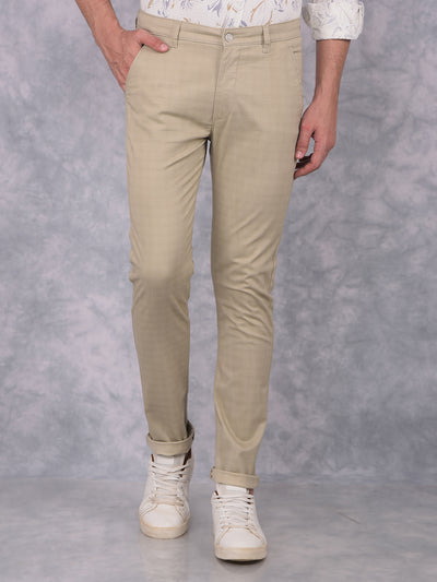 Beige Checked Trousers-Men Trousers-Crimsoune Club