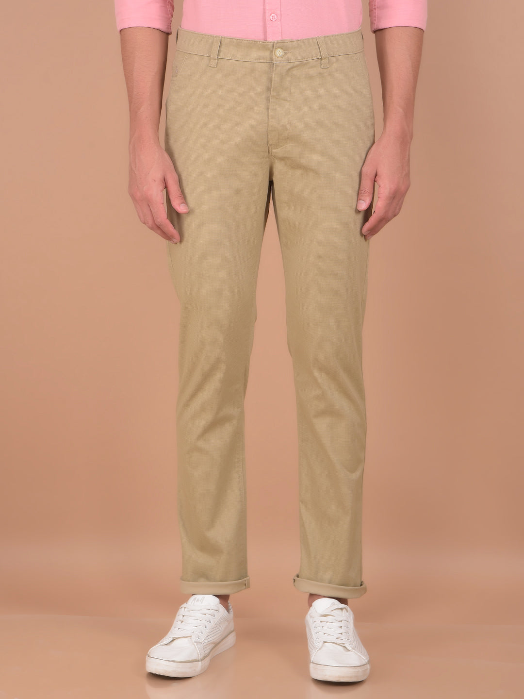 Beige Checked Trousers-Men Trousers-Crimsoune Club