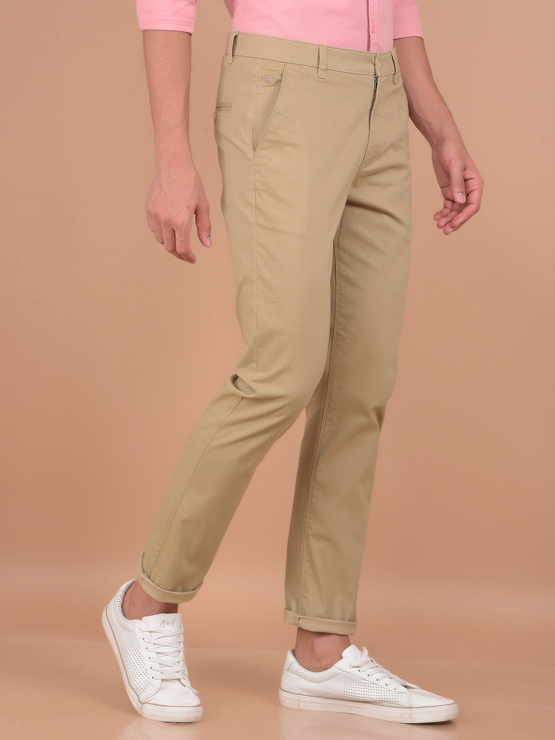 Beige Checked Trousers-Men Trousers-Crimsoune Club