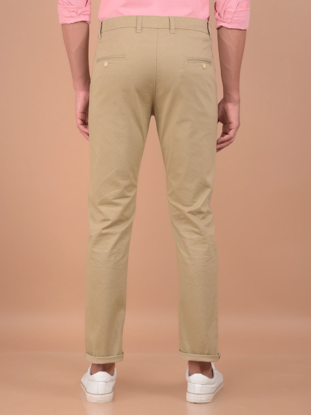 Beige Checked Trousers-Men Trousers-Crimsoune Club