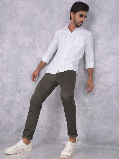 Olive Textured Print Trousers-Men Trousers-Crimsoune Club