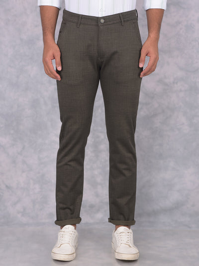 Olive Textured Print Trousers-Men Trousers-Crimsoune Club