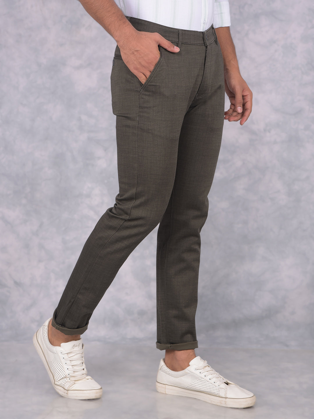 Olive Textured Print Trousers-Men Trousers-Crimsoune Club