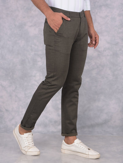 Olive Textured Print Trousers-Men Trousers-Crimsoune Club