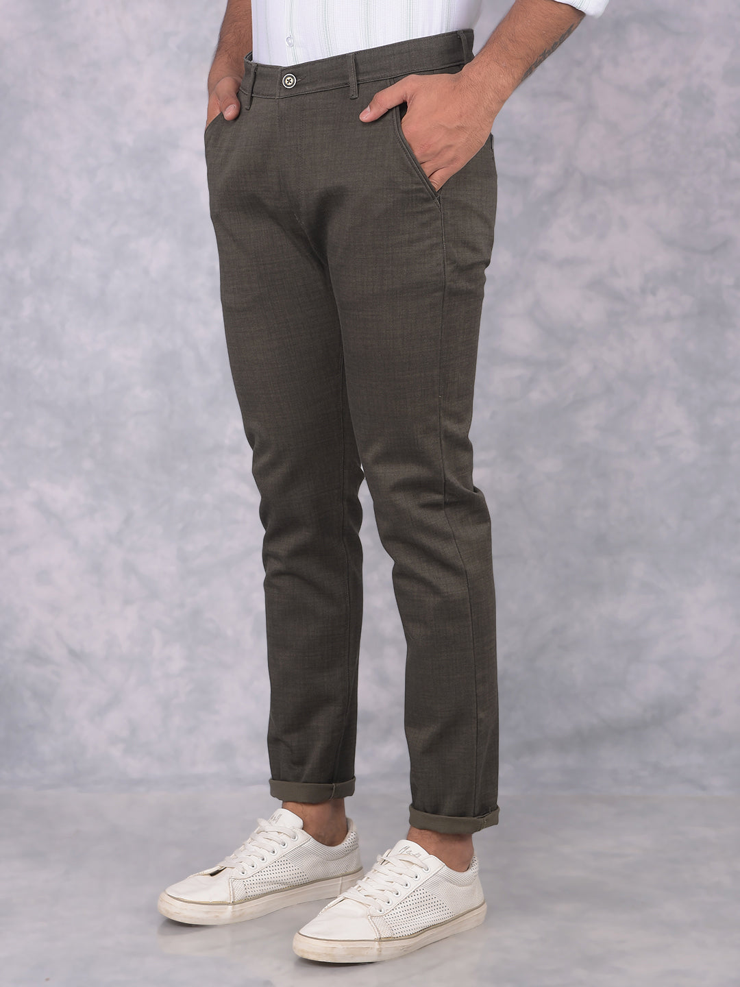 Olive Textured Print Trousers-Men Trousers-Crimsoune Club