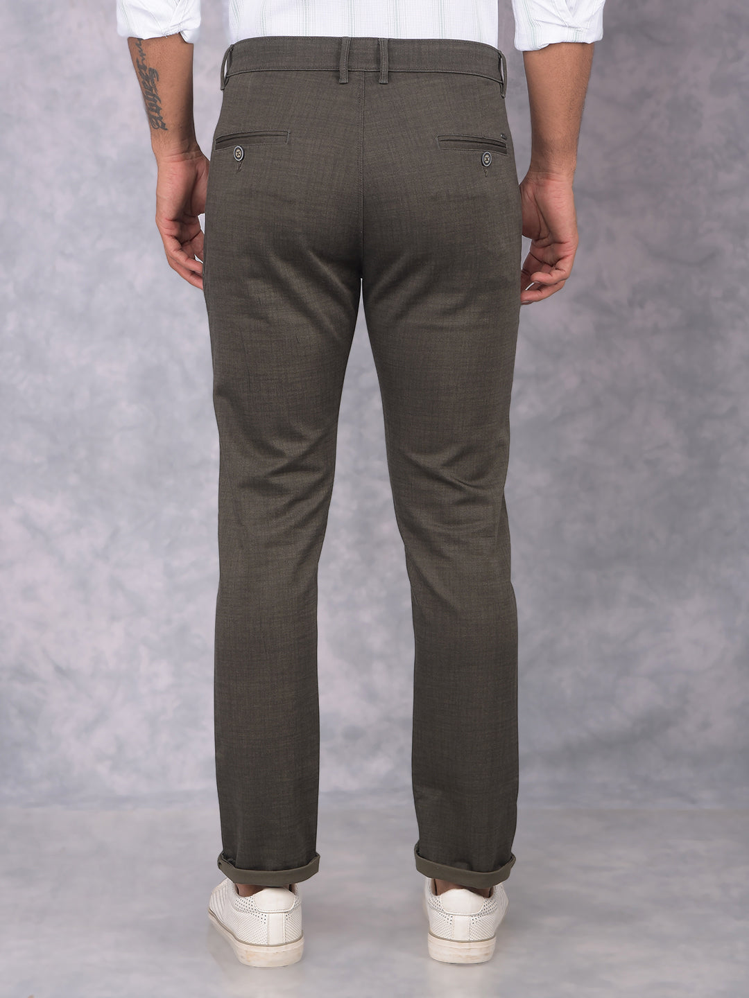 Olive Textured Print Trousers-Men Trousers-Crimsoune Club