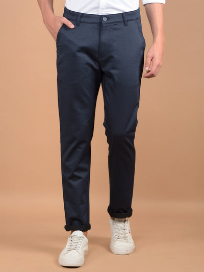 Navy Blue Checked Trousers-Men Trousers-Crimsoune Club