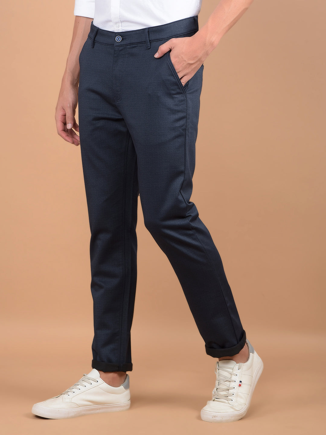 Navy Blue Checked Trousers-Men Trousers-Crimsoune Club