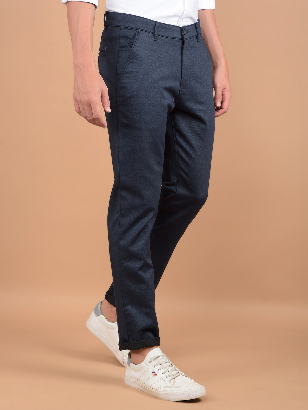 Navy Blue Checked Trousers-Men Trousers-Crimsoune Club