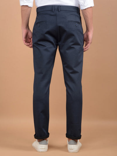 Navy Blue Checked Trousers-Men Trousers-Crimsoune Club