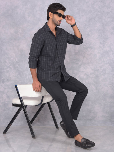 Black Checked Trousers-Men Trousers-Crimsoune Club