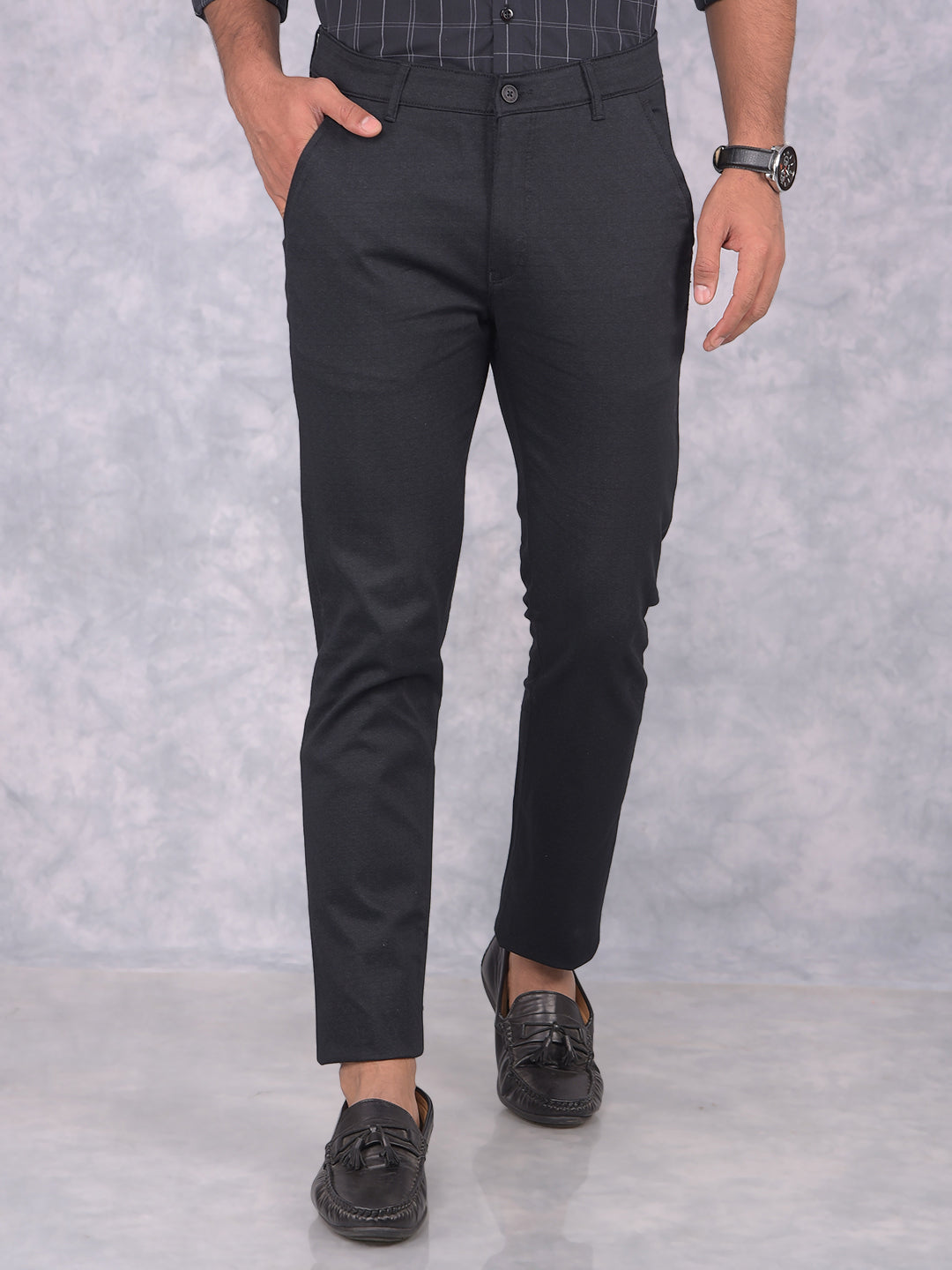 Black Checked Trousers-Men Trousers-Crimsoune Club