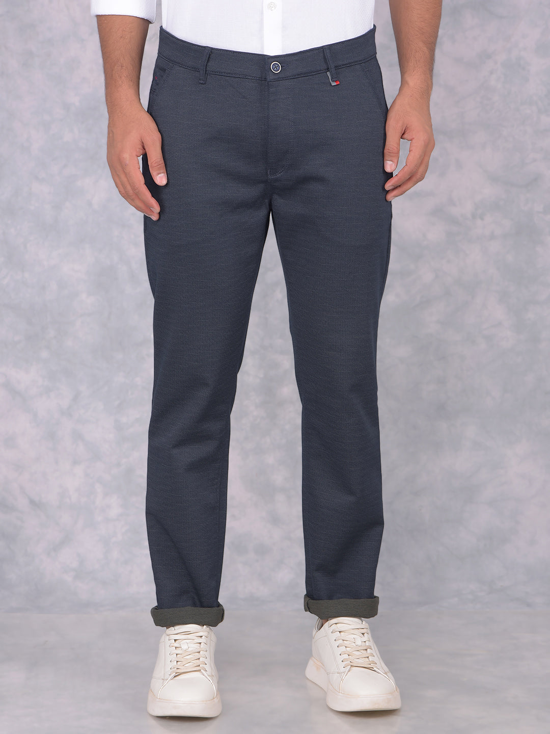 Navy Blue Printed Trousers-Men Trousers-Crimsoune Club