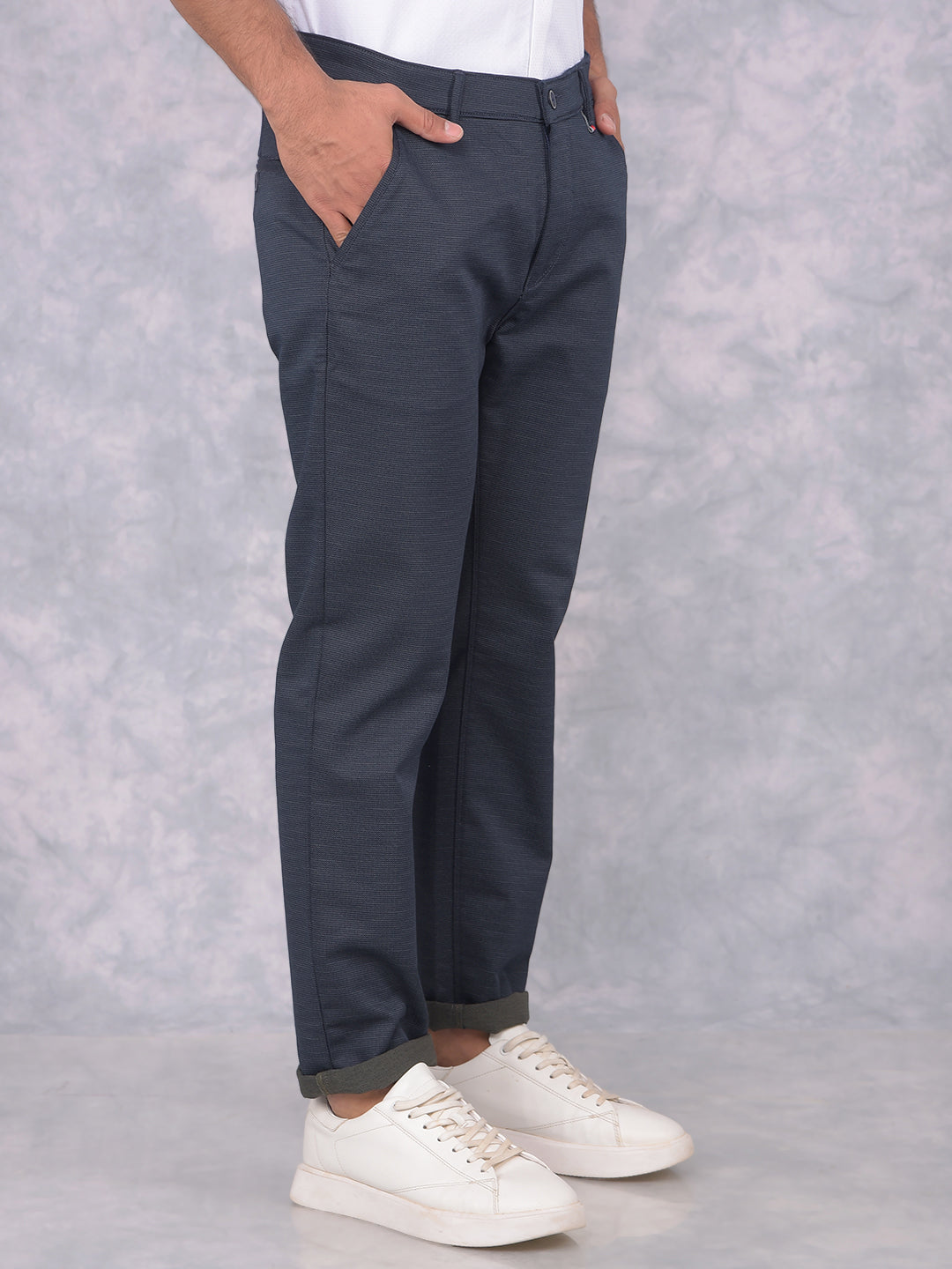 Navy Blue Printed Trousers-Men Trousers-Crimsoune Club