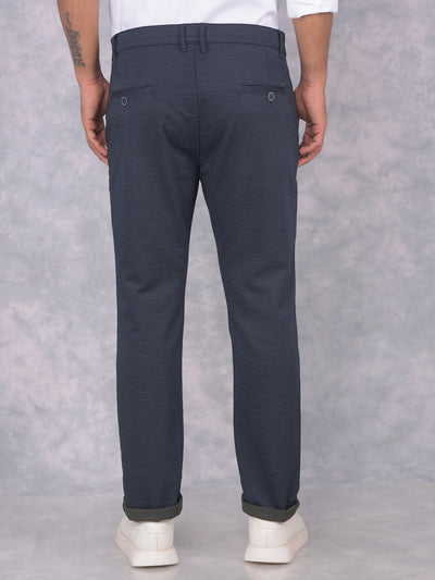 Navy Blue Printed Trousers-Men Trousers-Crimsoune Club