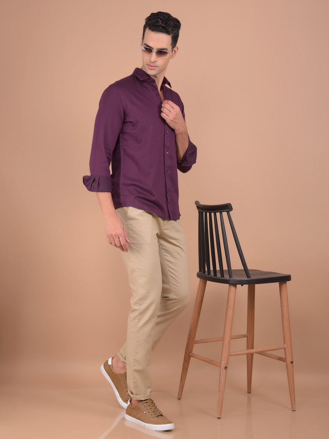 Beige 100% Cotton Trousers-Men Trousers-Crimsoune Club