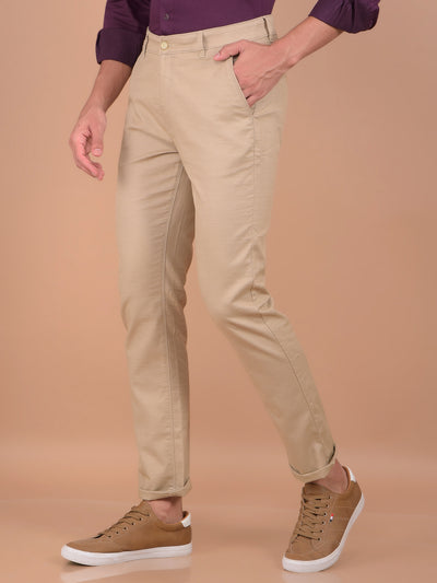 Beige 100% Cotton Trousers-Men Trousers-Crimsoune Club