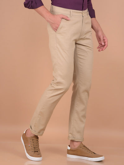 Beige 100% Cotton Trousers-Men Trousers-Crimsoune Club