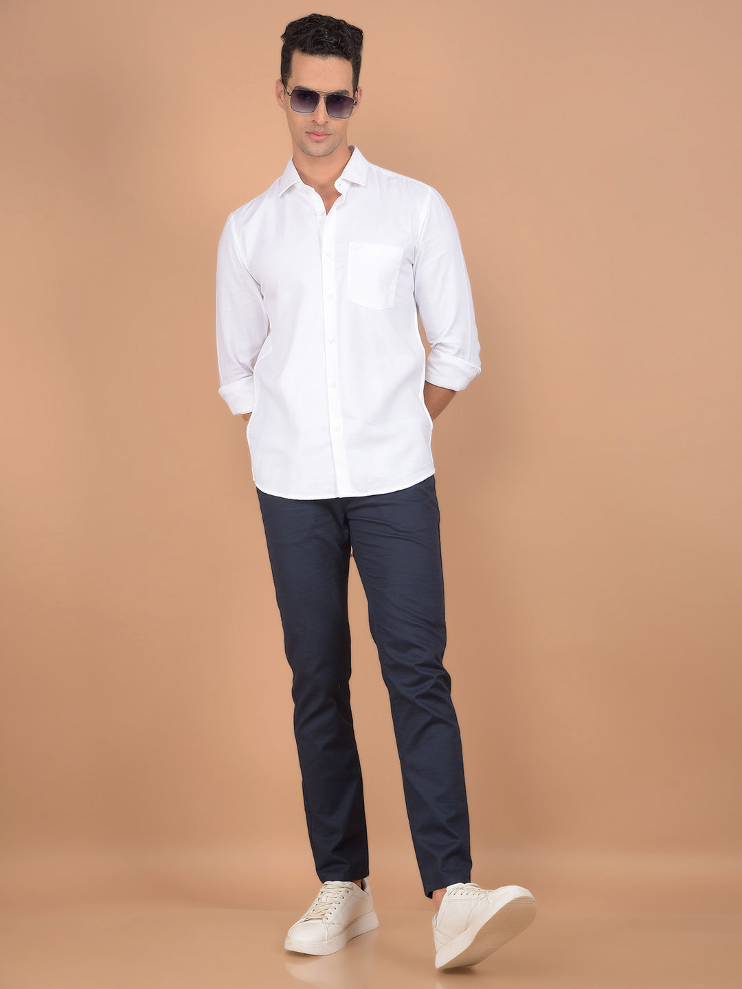 Navy Blue 100% Cotton Trousers-Men Trousers-Crimsoune Club