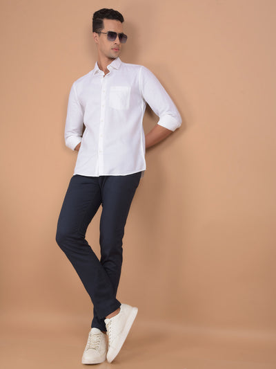 Navy Blue 100% Cotton Trousers-Men Trousers-Crimsoune Club