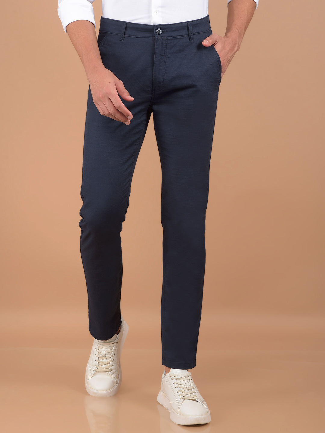 Navy Blue 100% Cotton Trousers-Men Trousers-Crimsoune Club