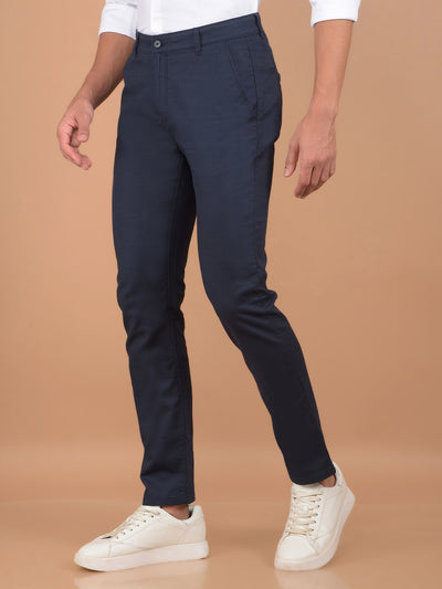 Navy Blue 100% Cotton Trousers-Men Trousers-Crimsoune Club