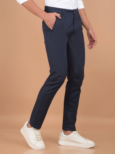 Navy Blue 100% Cotton Trousers-Men Trousers-Crimsoune Club