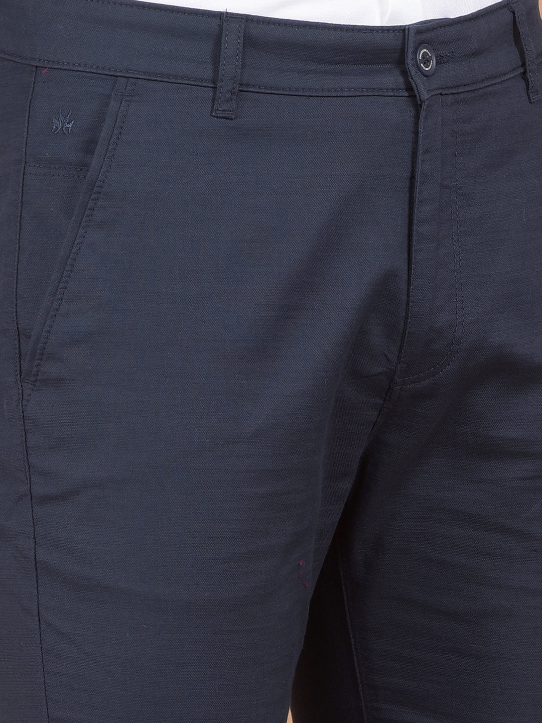 Navy Blue 100% Cotton Trousers-Men Trousers-Crimsoune Club