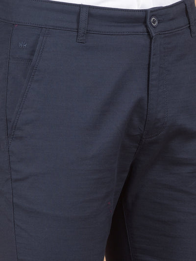 Navy Blue 100% Cotton Trousers-Men Trousers-Crimsoune Club