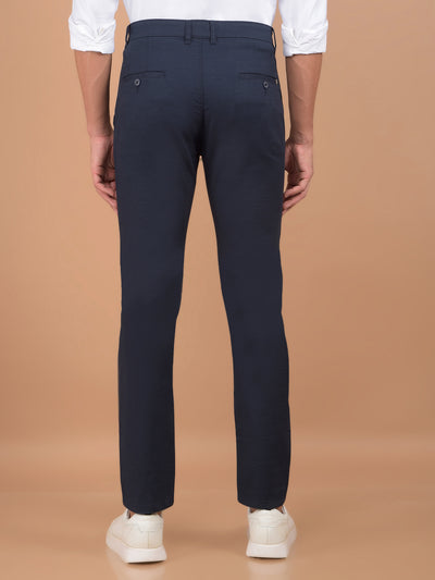 Navy Blue 100% Cotton Trousers-Men Trousers-Crimsoune Club