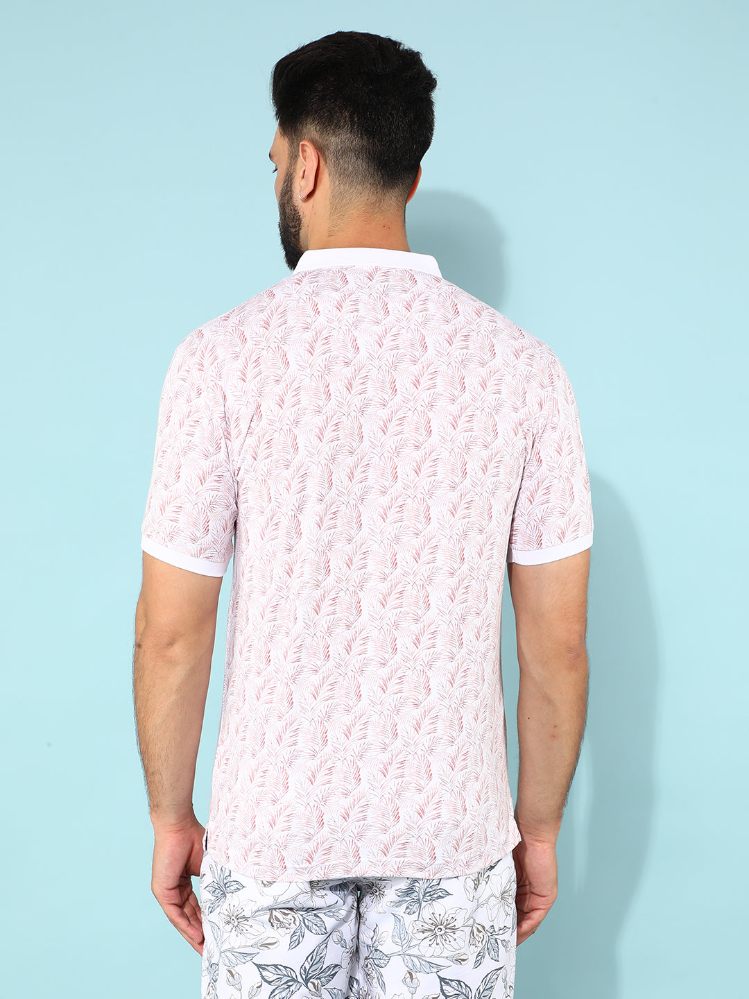 Pink Floral Print Polo T-Shirt-Men T-Shirts-Crimsoune Club