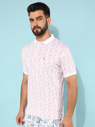 Pink Floral Print Polo T-Shirt-Men T-Shirts-Crimsoune Club