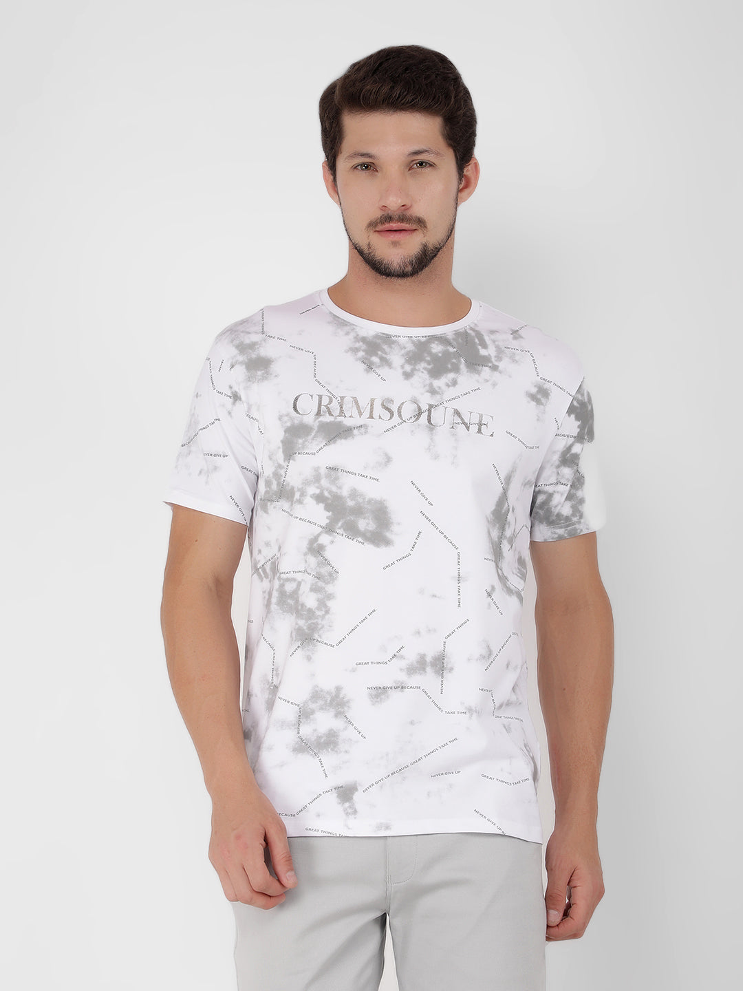 White Typographic Print Cotton T-Shirt-Men T-shirts-Crimsoune Club