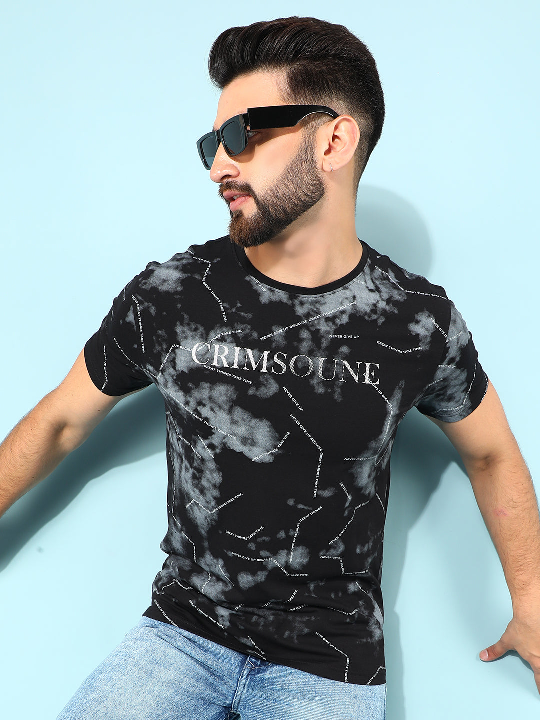 Black Typographic Print Cotton T-Shirt-Men T-shirts-Crimsoune Club