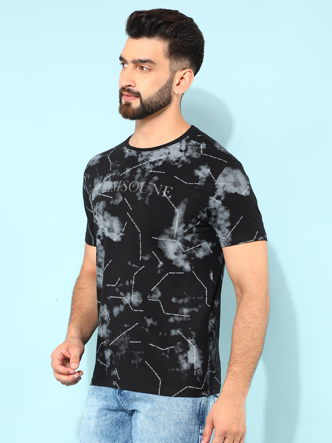 Black Typographic Print Cotton T-Shirt-Men T-shirts-Crimsoune Club