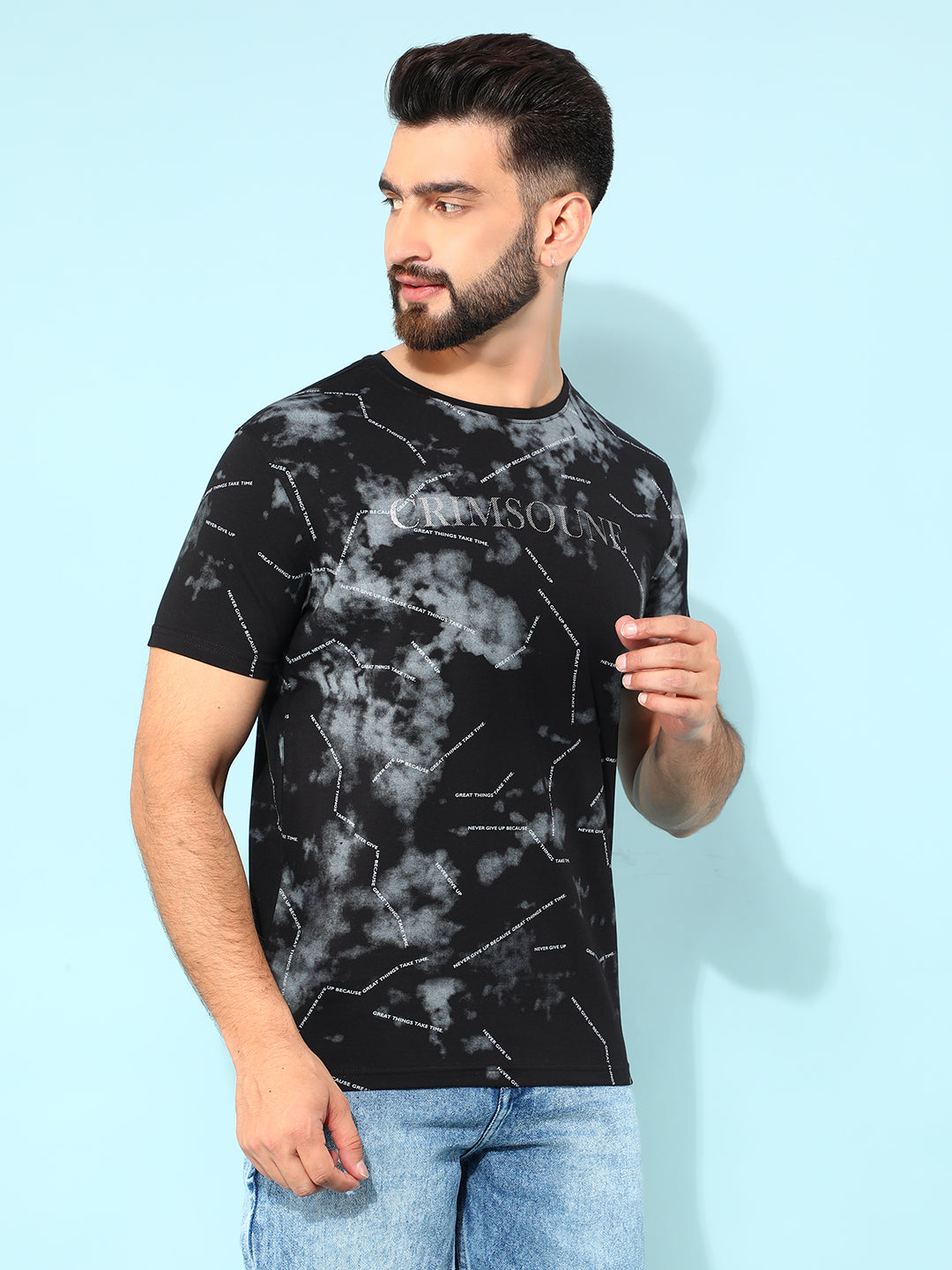 Black Typographic Print Cotton T-Shirt-Men T-shirts-Crimsoune Club