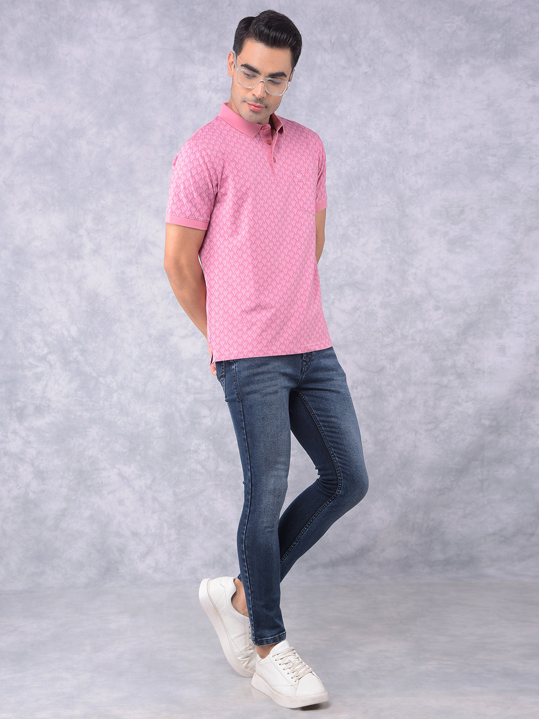 Pink Printed Cotton T-Shirt-Men T-Shirts-Crimsoune Club