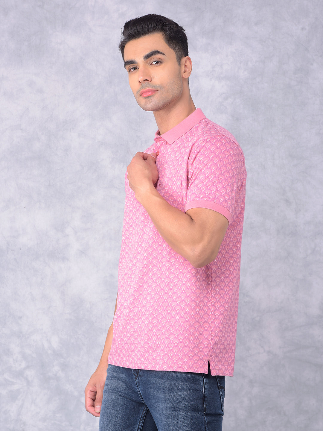 Pink Printed Cotton T-Shirt-Men T-Shirts-Crimsoune Club