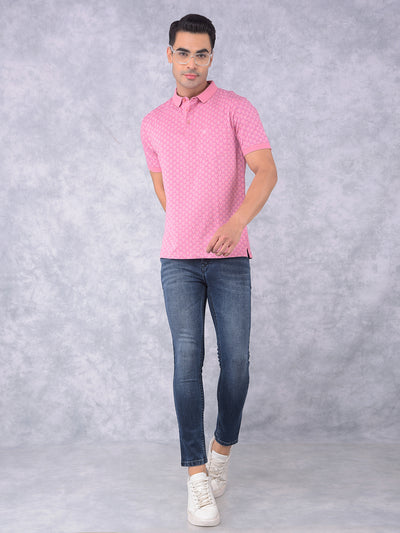 Pink Printed Cotton T-Shirt-Men T-Shirts-Crimsoune Club