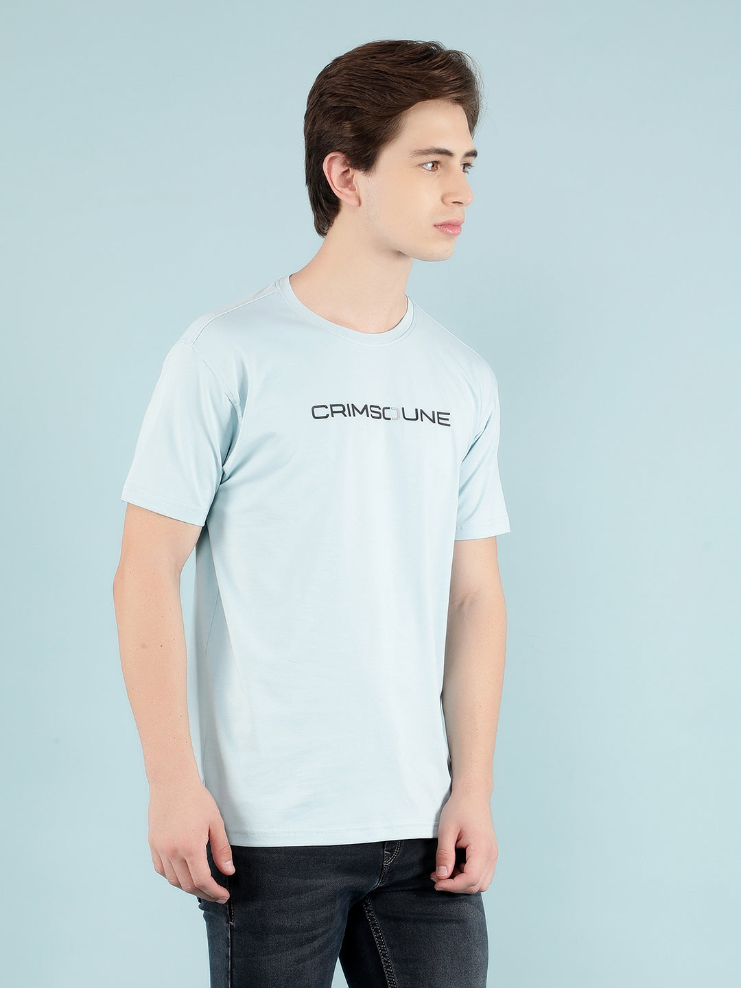 Blue Typographic Print T-Shirt-Men T-Shirts-Crimsoune Club