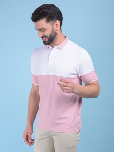 Peach Color-Blocked T-Shirt-Men T-Shirts-Crimsoune Club