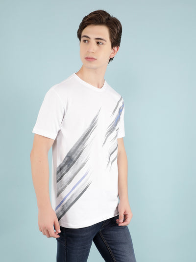 White Graphic Print T-Shirt-Men T-Shirts-Crimsoune Club