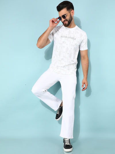 White Floral Print T-Shirt-Men T-Shirts-Crimsoune Club