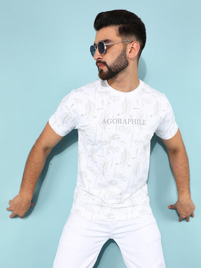 White Floral Print T-Shirt-Men T-Shirts-Crimsoune Club